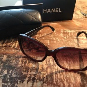Chanel deep red round square oval sunglasses